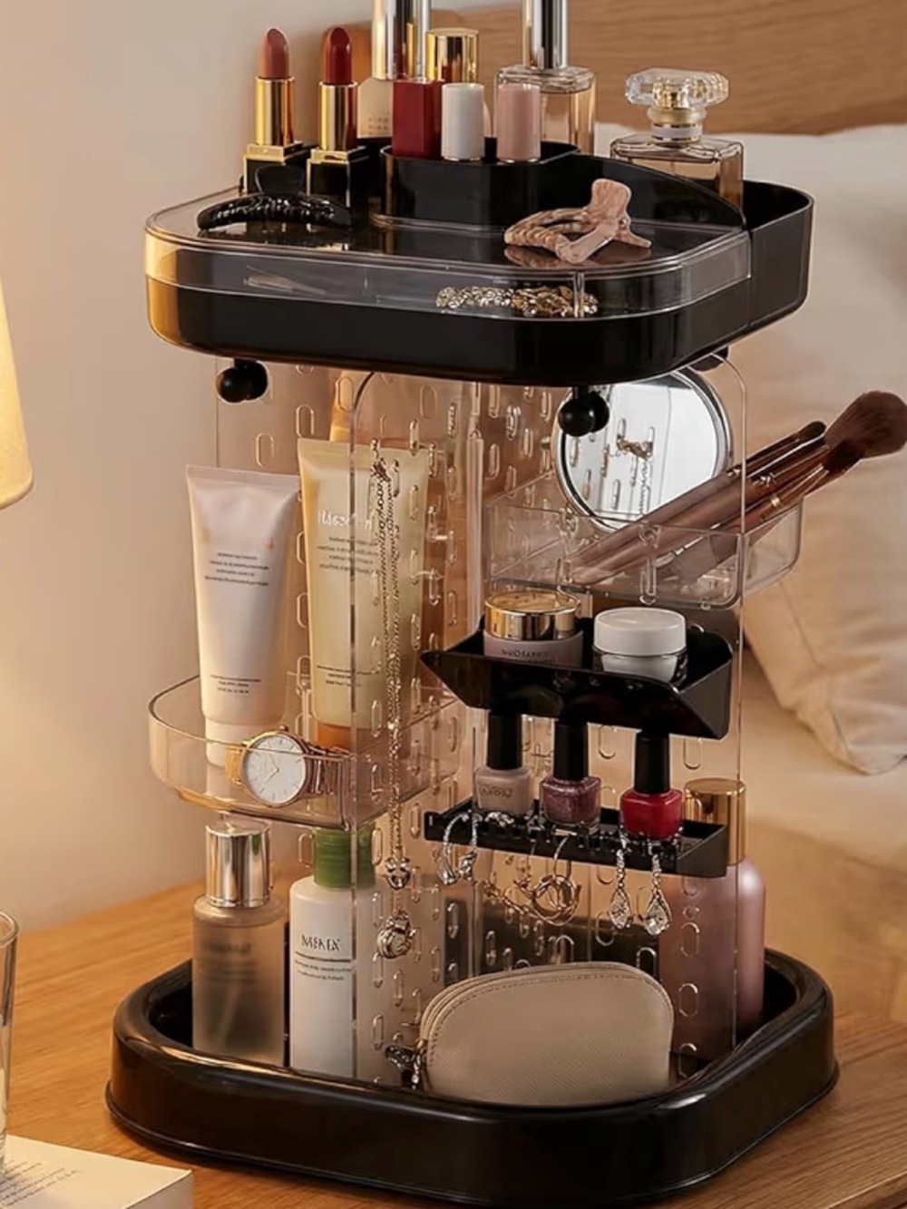 Rotating Cosmetic Organizer - Black & Clear Makeup Storage 081